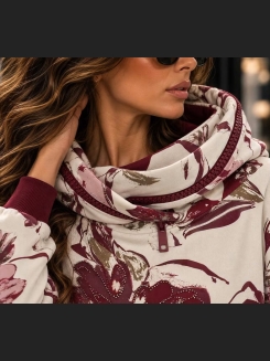 Bluza z kapturem w kolorze bordowym i śmietankowym z bordowymi ściągaczami